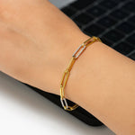 14K Yellow Gold inch Paperclip Chain Bracelet with Three Diamond Links (2.00 mm), view 4