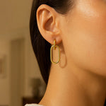 14K Yellow Gold Polished Oval Linked Hoop Earrings, view 2