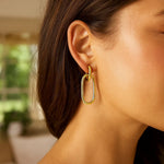 14K Yellow Gold Polished Oval Linked Hoop Earrings, view 3