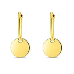 14K Yellow Gold Huggie Style Hoop Earrings with Circle Drops, view 2