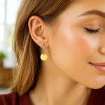 14K Yellow Gold Huggie Style Hoop Earrings with Circle Drops, view 4