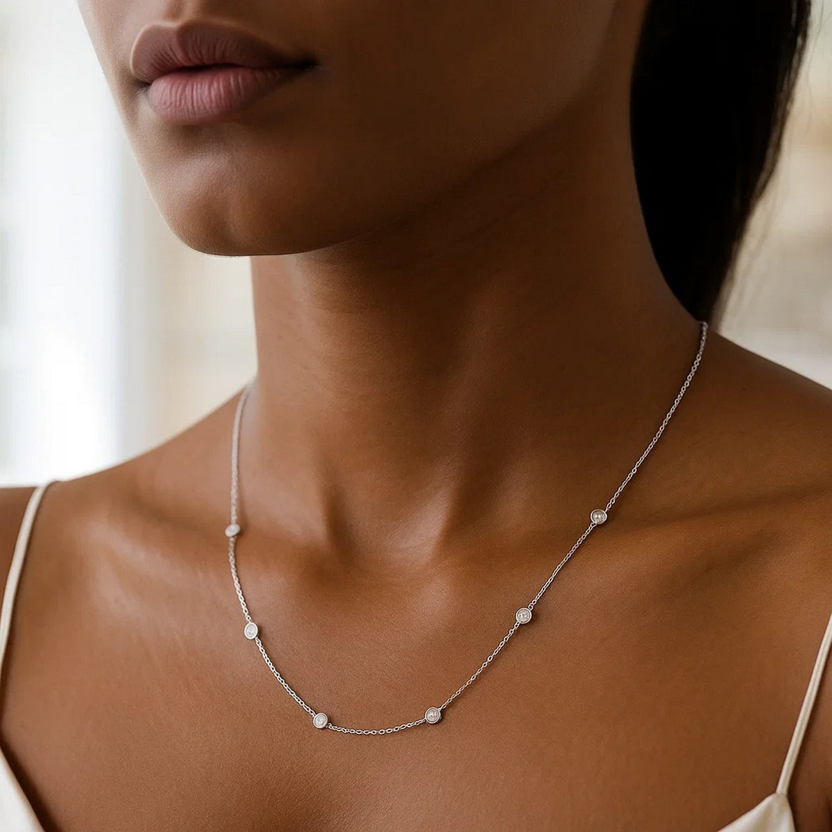 14K White Gold Diamonds by the Yard Necklace, view 5