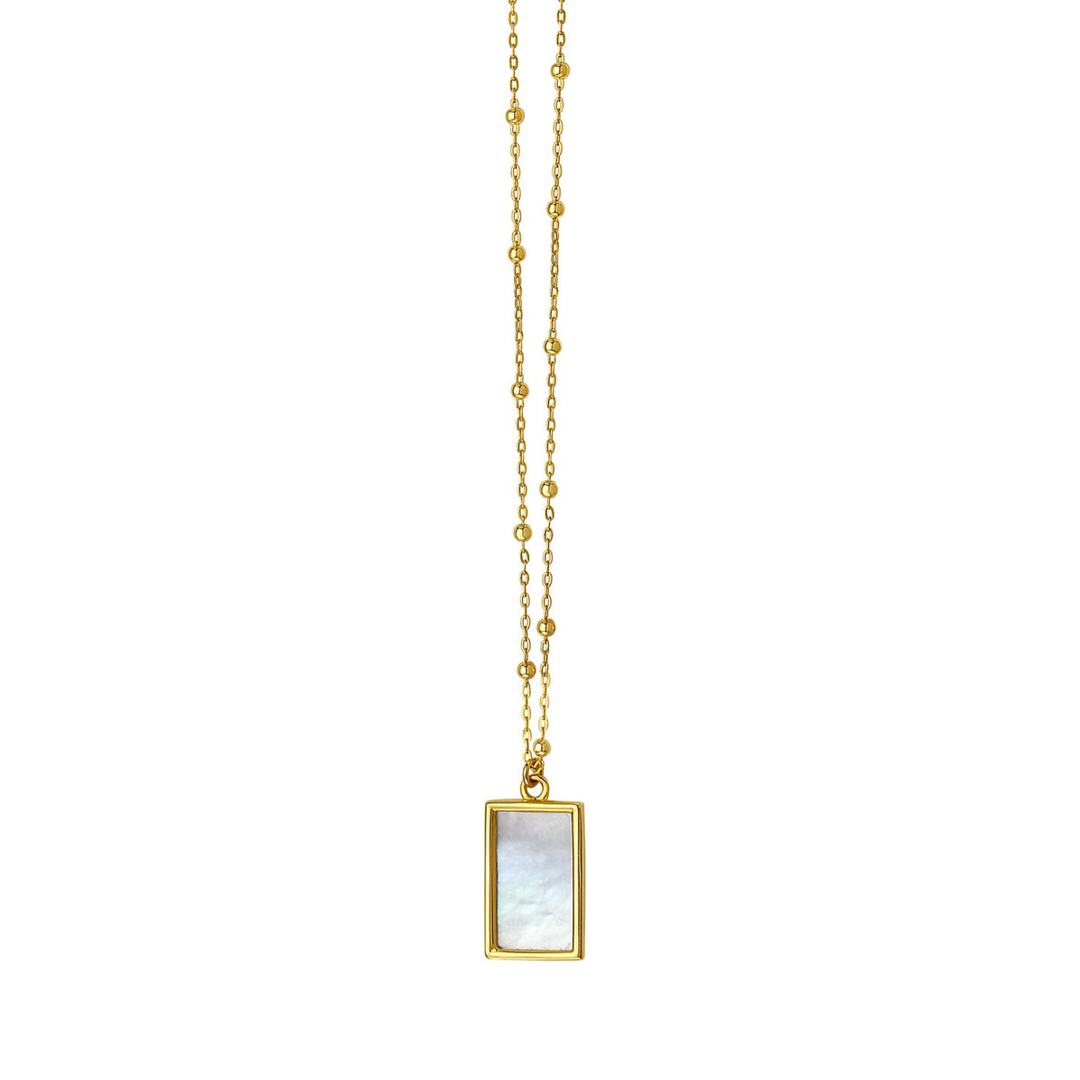 MOP Geometric Gem Rectangle Necklace in 14K Yellow Gold
