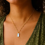MOP Geometric Gem Rectangle Necklace in 14K Yellow Gold, view 4