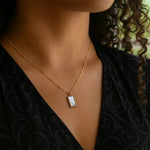 MOP Geometric Gem Rectangle Necklace in 14K Yellow Gold, view 5