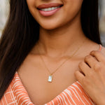 MOP Geometric Gem Rectangle Necklace in 14K Yellow Gold, view 6