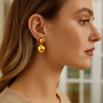 Sterling Silver Rhodium Plated Puffed Round Double Button Drop Earrings, view 2