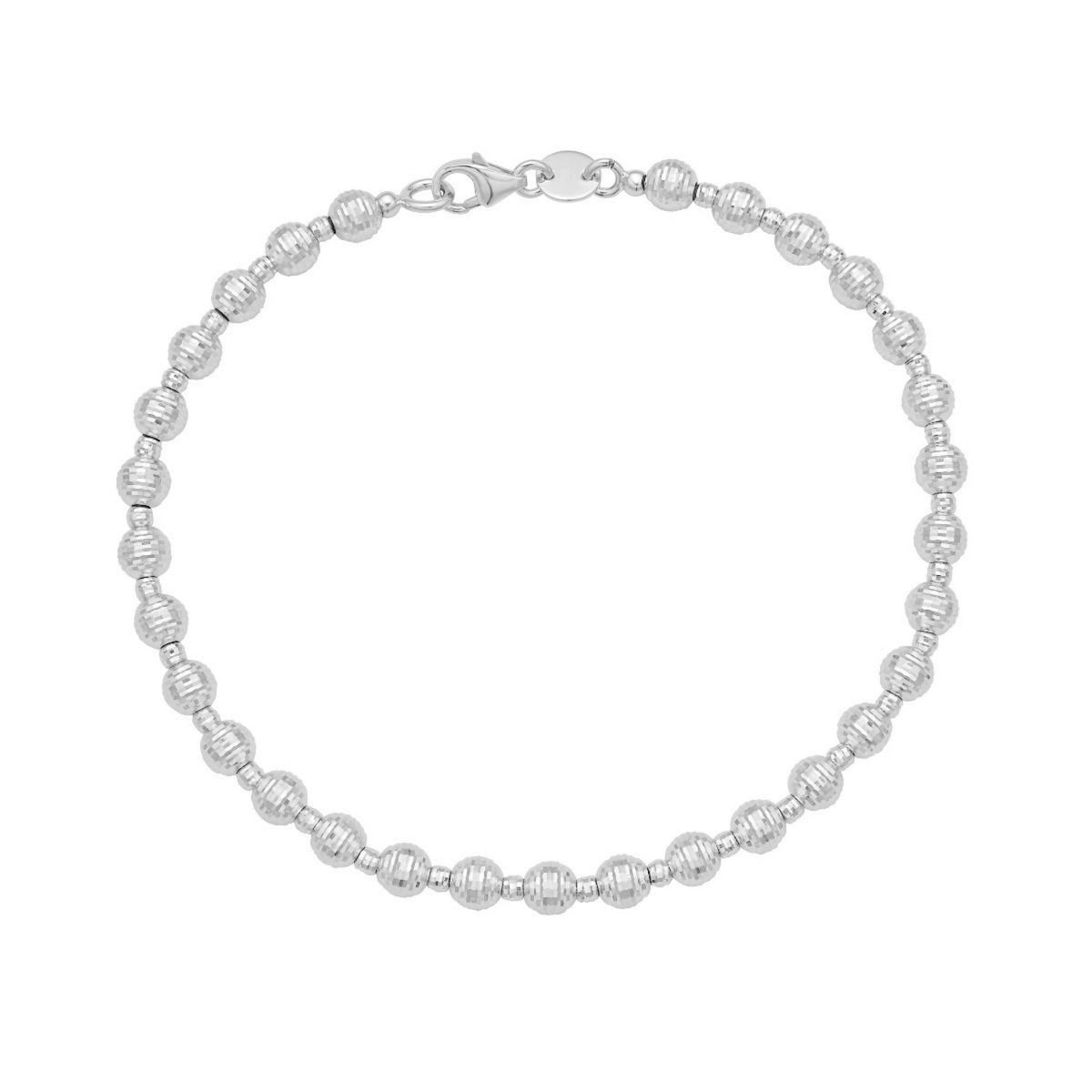 14K White Gold Disco Diamond Cut Bead Bracelet (4.00 mm), view 2