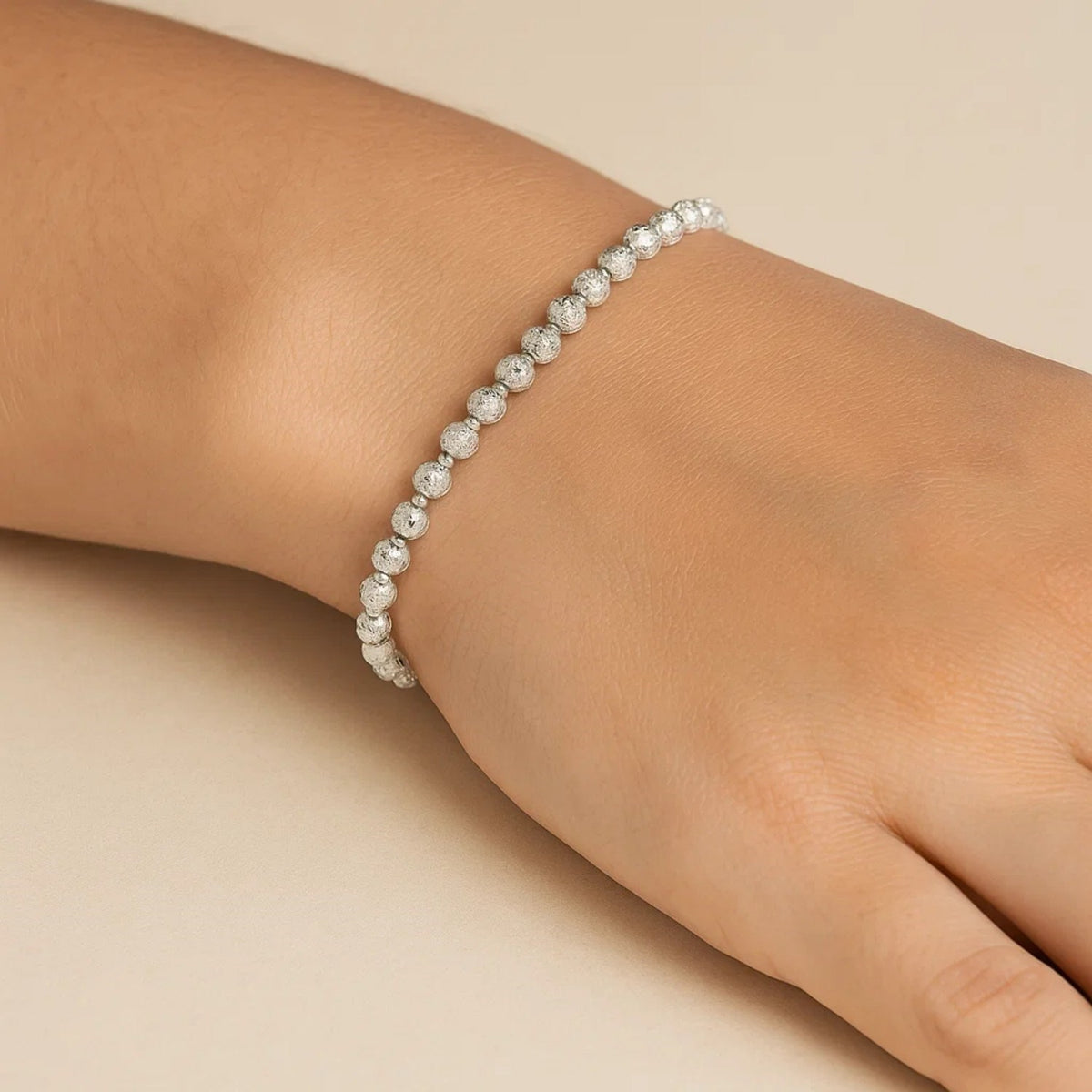 14K White Gold Disco Diamond Cut Bead Bracelet (4.00 mm), view 3