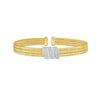 14K Yellow Gold Triple Row Diamond Omega Cuff Bangle