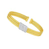 14K Yellow Gold Triple Row Diamond Omega Cuff Bangle, view 3