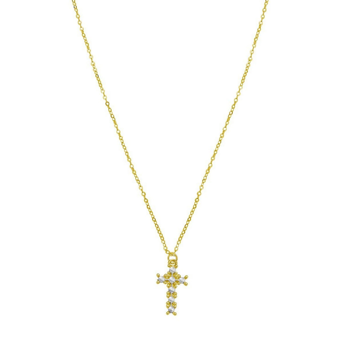 14K Yellow Gold Diamon Oro Cross Necklace, view 2