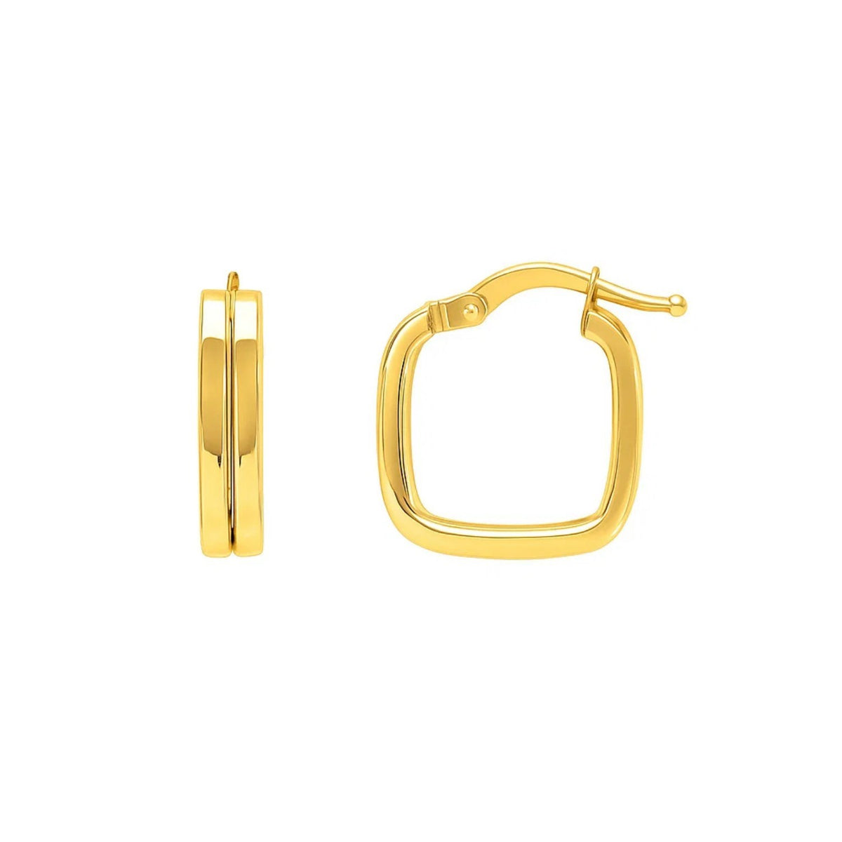 Double Square Tube Hoop Earrings in 14K Yellow Gold, view 2