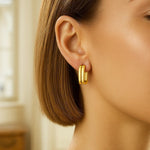 Double Square Tube Hoop Earrings in 14K Yellow Gold, view 4