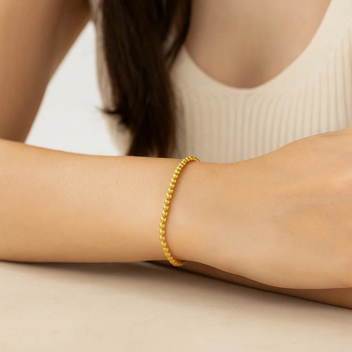 14K Yellow Gold Bead Bracelet (4.00 mm), view 2