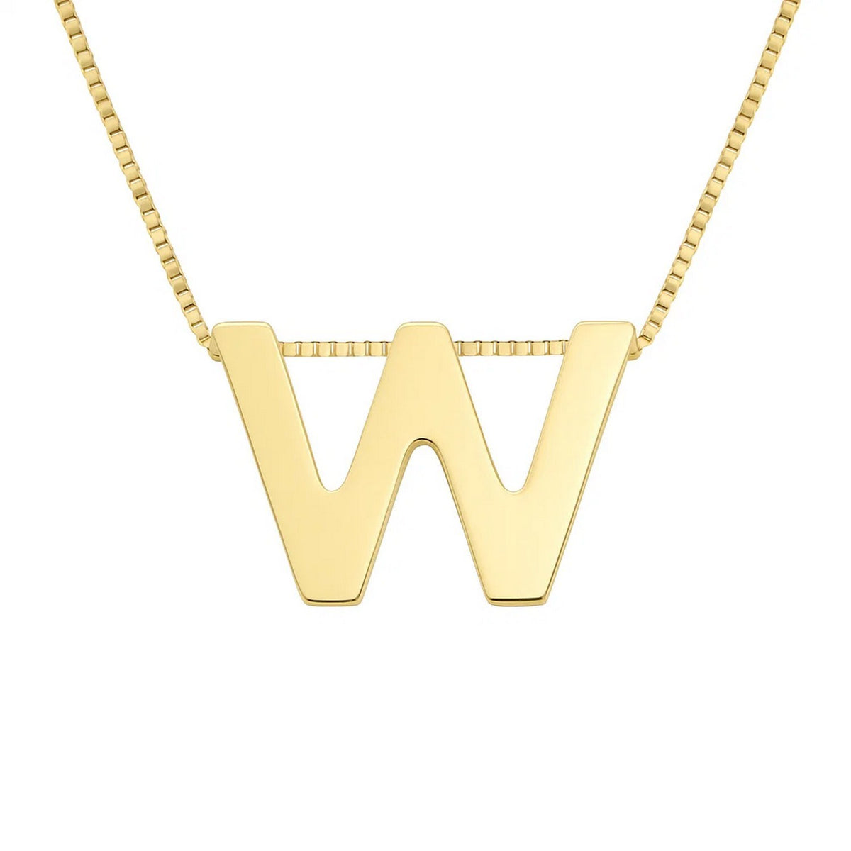 14K Yellow Gold Yours Truly Block Letter Initial W Necklace, view 2