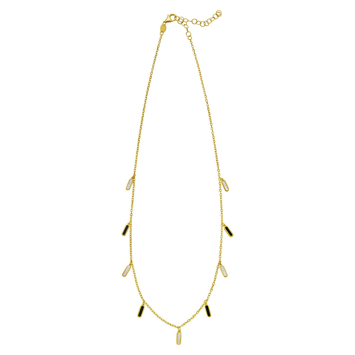 14K Yellow Gold Onyx And MOP Inlay Station Necklace, view 2