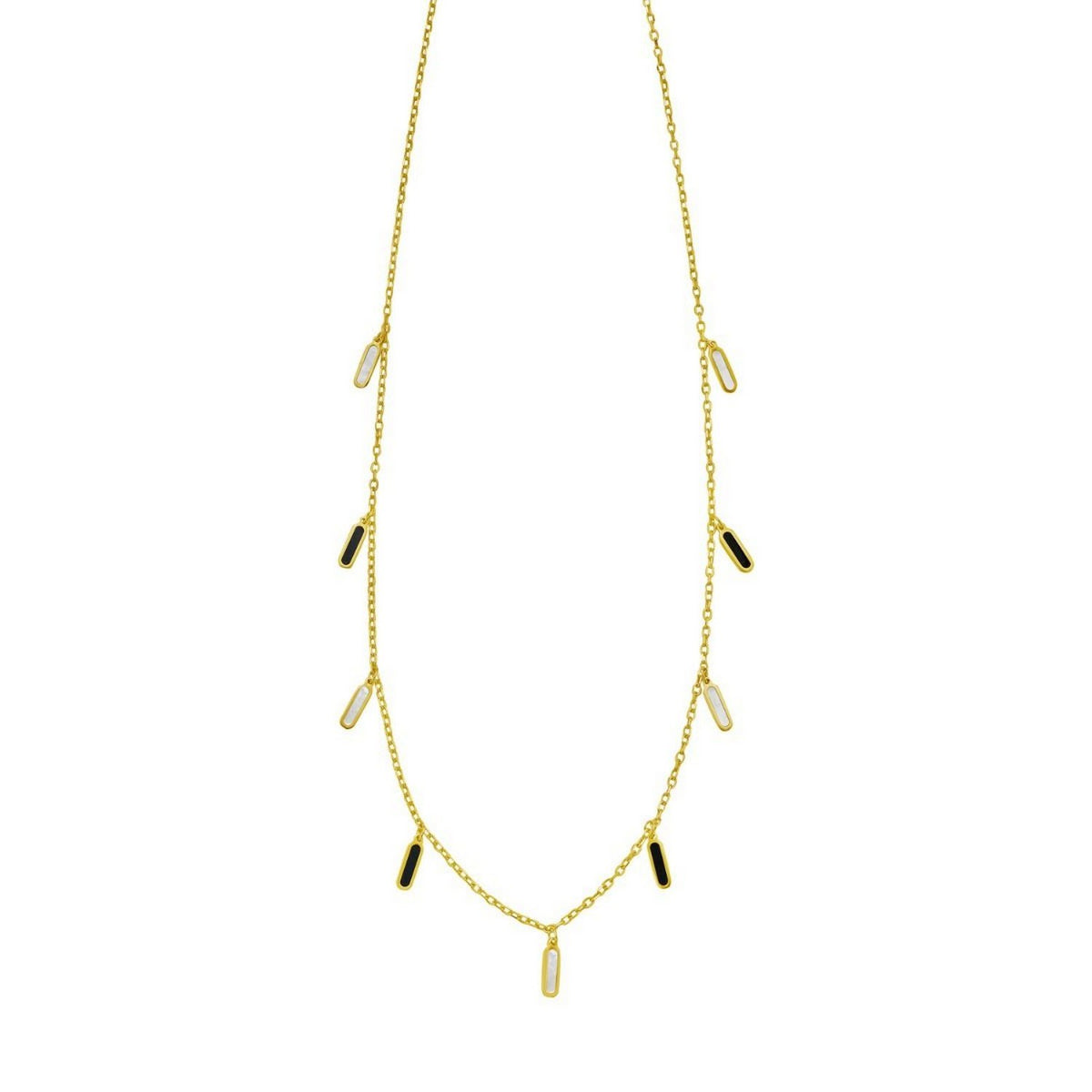 14K Yellow Gold Onyx And MOP Inlay Station Necklace, view 3