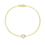 14K Yellow Gold White Topaz Heart Bracelet (1.50 mm), view 4
