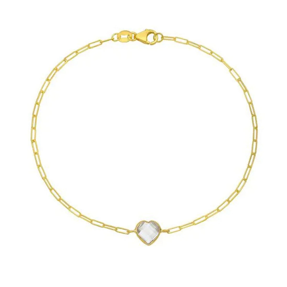 14K Yellow Gold White Topaz Heart Bracelet (1.50 mm), view 4