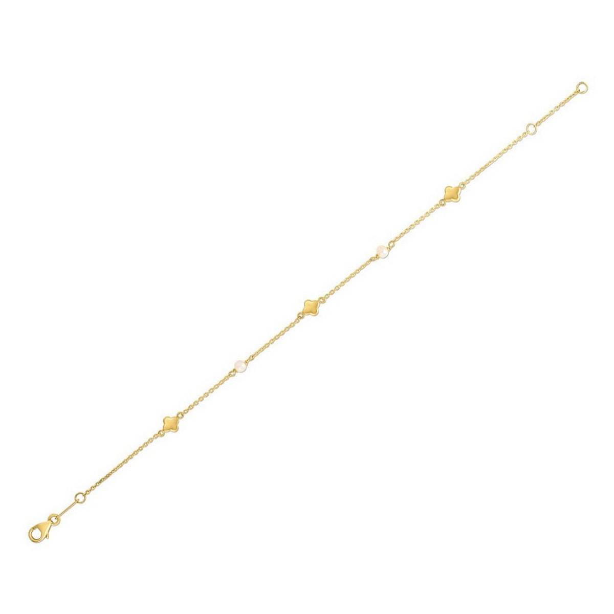 14K Yellow Gold Pearl Clover Bracelet
