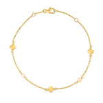 14K Yellow Gold Pearl Clover Bracelet, view 2