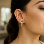 14K Yellow Gold Polished Double Row C Hoop Earrings, view 3