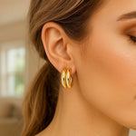 14K Yellow Gold Polished Double Row C Hoop Earrings, view 4