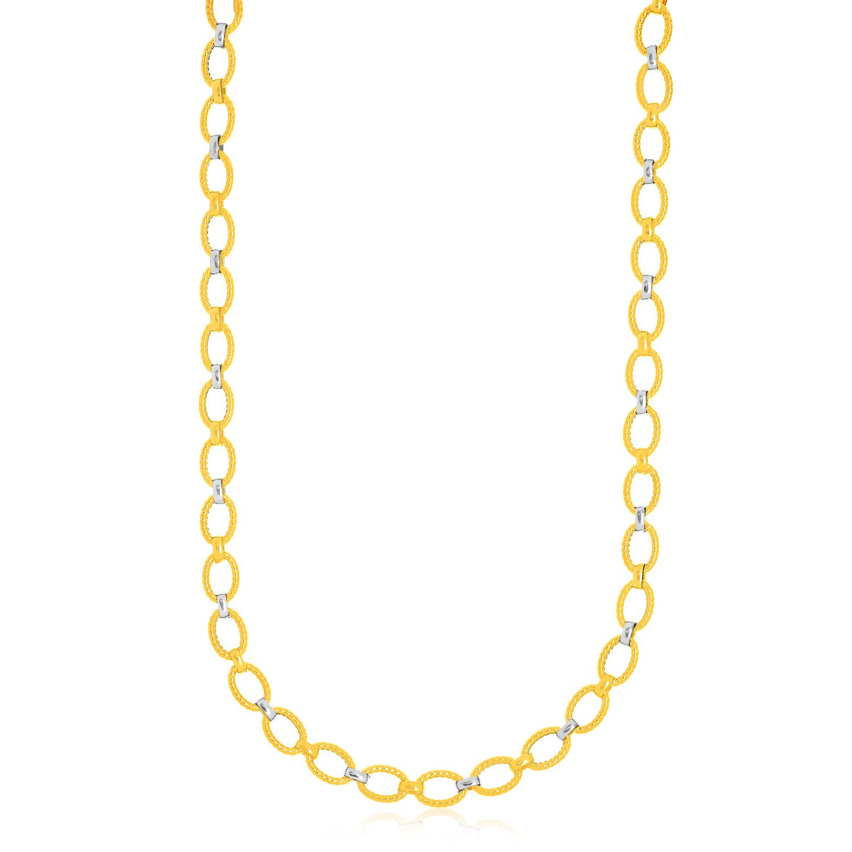 14K Two-Tone Gold Multi-Textured Oval Link Fancy Necklace