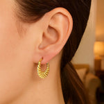 14K Yellow Gold Graduated Grooved Fancy Hoop Earrings, view 2