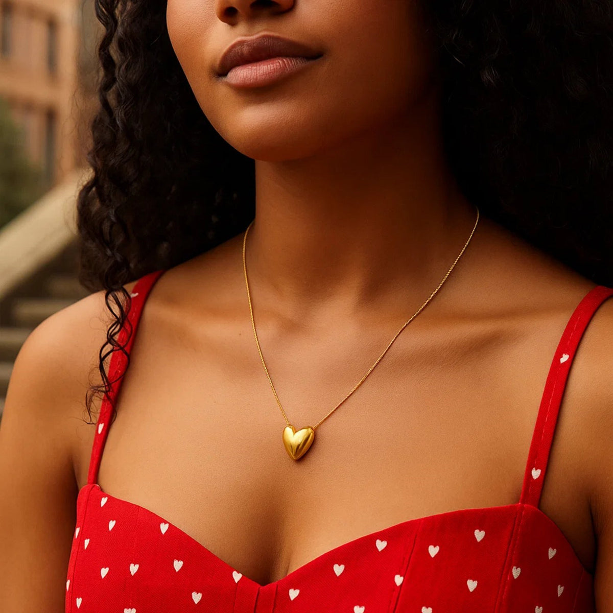 Large Puffed Heart Necklace in 14K Yellow Gold, view 6