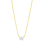 14K Yellow Gold Mini Diamond W Initial Pendant Necklace