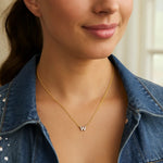 14K Yellow Gold Mini Diamond W Initial Pendant Necklace, view 5