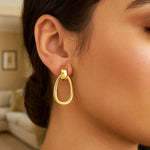 14K Yellow Gold Interlocking Drop Hoop Earrings, view 2
