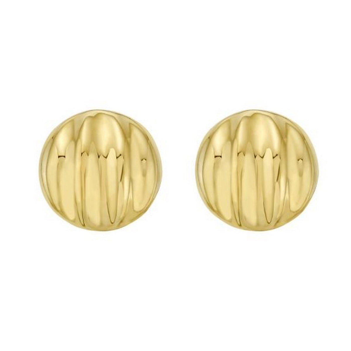Sterling Silver Yellow Gold Plated Sculpted Domed Disc Stud Earrings, view 2