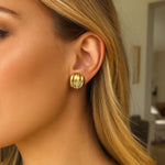 Sterling Silver Yellow Gold Plated Sculpted Domed Disc Stud Earrings, view 3