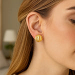 Sterling Silver Yellow Gold Plated Sculpted Domed Disc Stud Earrings, view 4