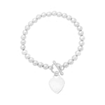 Sterling Silver Rhodium Plated Bead Toggle Heart Bracelet, view 3