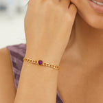 14K Yellow Gold Amethyst Curb Chain Bracelet (3.60 mm), view 3
