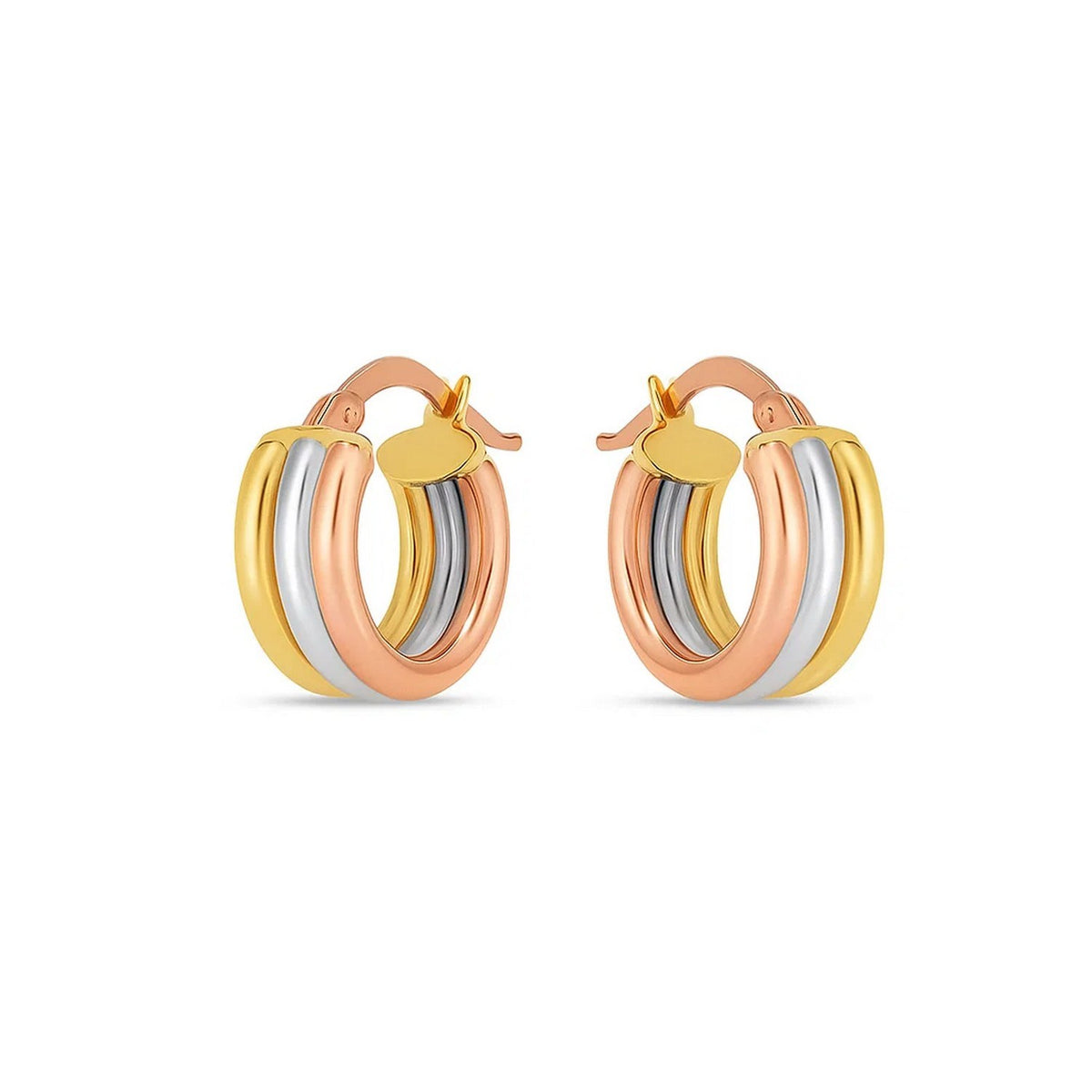 14K Tri Color Gold Trilogy Hoops, view 2