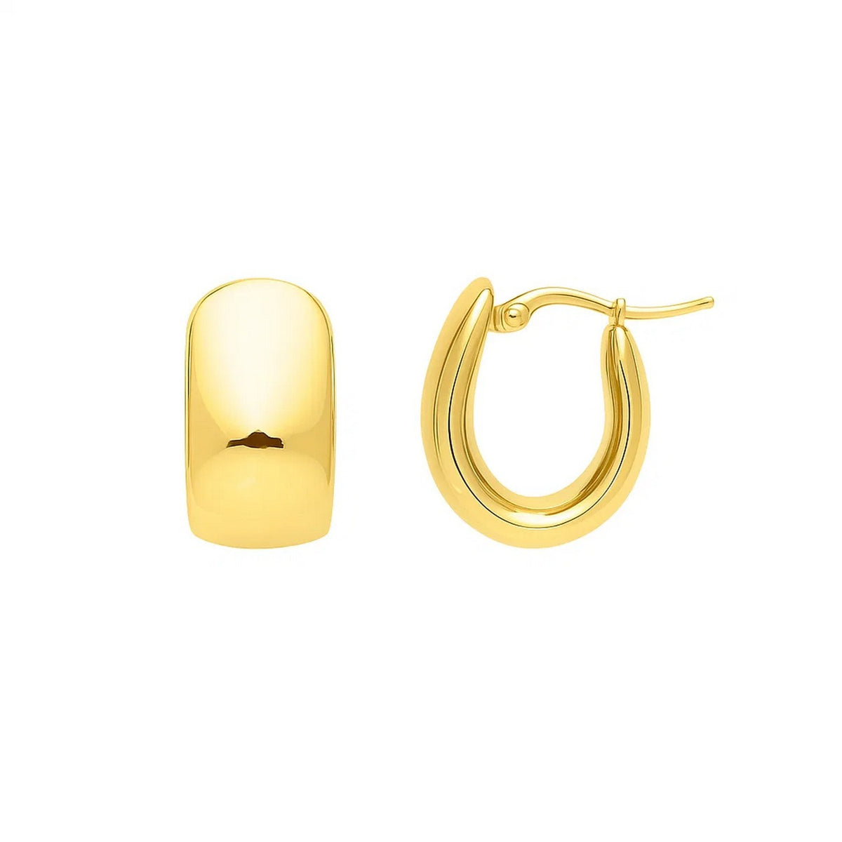Wide Huggie Hoop Earrings in 14K Yellow Gold, view 2