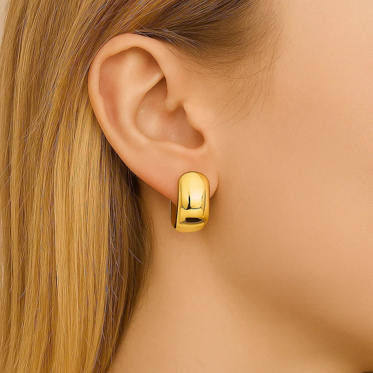 Wide Huggie Hoop Earrings in 14K Yellow Gold, view 3