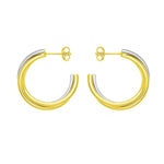 14K Two Tone Gold Interlocking Trinity C Hoop Earrings, view 2
