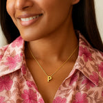 14K Yellow Gold Yours Truly Block Letter Initial P Necklace, view 4