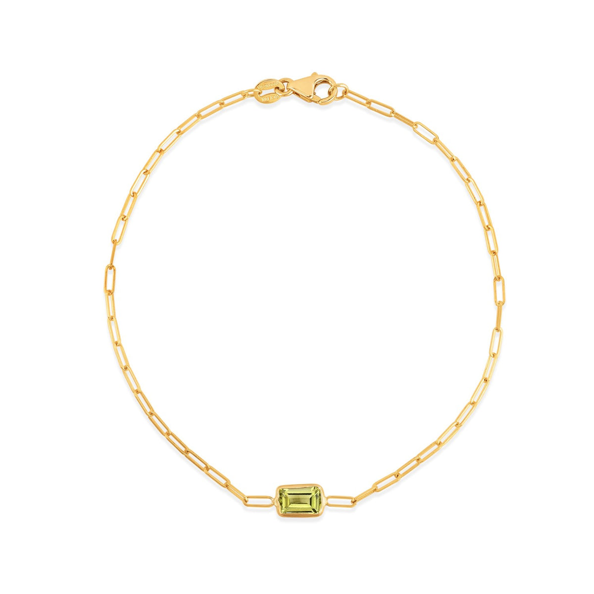 14K Yellow Gold Peridot Paperclip Bracelet (1.50 mm), view 2