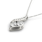 14K White Gold Two Stone Curved Style Diamond Pendant (3/4 cttw), view 2