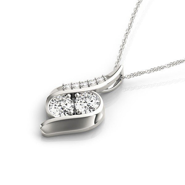 14K White Gold Two Stone Curved Style Diamond Pendant (3/4 cttw), view 2