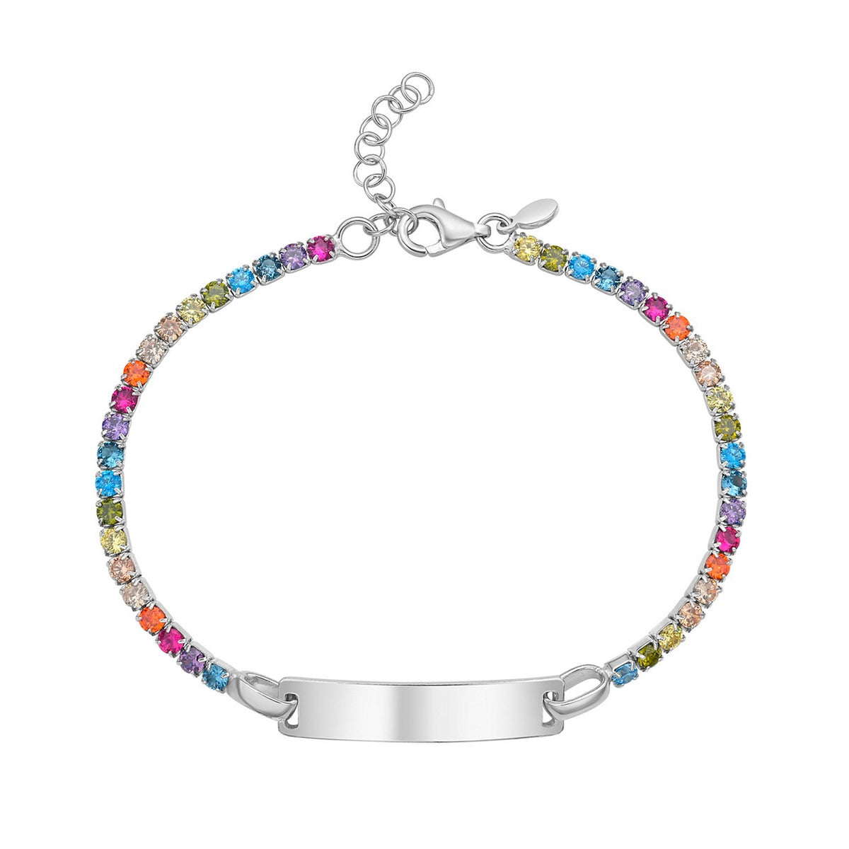 Sterling Silver Rhodium Plated Rainbow CZ ID Bracelet (2.70 mm), view 2