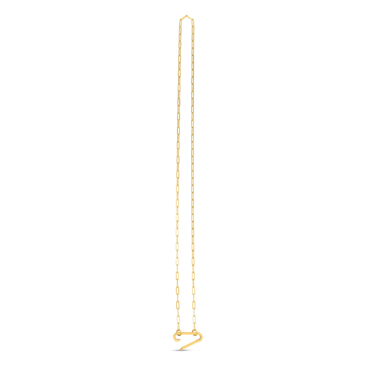 14K Yellow Gold Elongated Link Paperclip Necklace, view 3