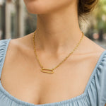14K Yellow Gold Elongated Link Paperclip Necklace, view 5